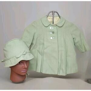 Vintage‎ Baby / Toddler Girls Handmade Green Coat & Bonnet 2t/3t